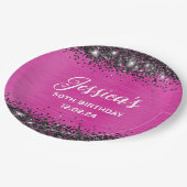 ホットピンクとブラックグリッター50誕生日 ペーパープレート (アングル)