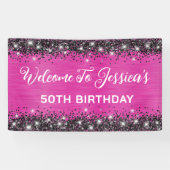 ホットピンクとブラックグリッター50誕生日 横断幕 (横)