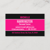 ホットピンクとブラックシンプルのモダンパーソナルトレーナー 名刺 (裏面)