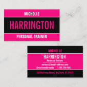 ホットピンクとブラックシンプルのモダンパーソナルトレーナー 名刺 (正面/裏面)