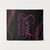 ホットピンクとブラックスイート16背景 タペストリー (正面(横))