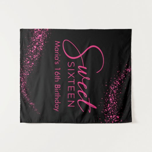 ホットピンクとブラックスイート16背景 タペストリー (正面(横))