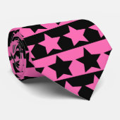 ホットピンクとブラックストライプののタイ（スターパターン） ネクタイ (ロール)