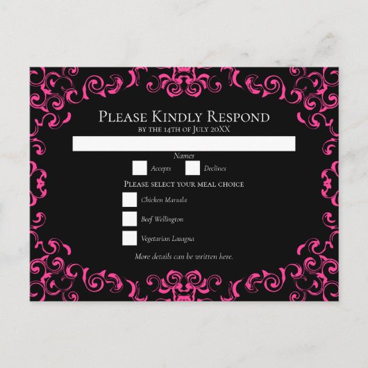 ホットピンクとブラックスワールゴシック結婚ズ シーズンポストカード (正面)