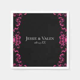 ホットピンクとブラックスワールゴシック結婚ズ スタンダードカクテルナプキン