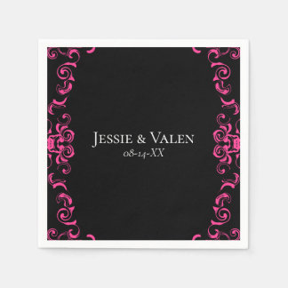 ホットピンクとブラックスワールゴシック結婚ズ スタンダードカクテルナプキン