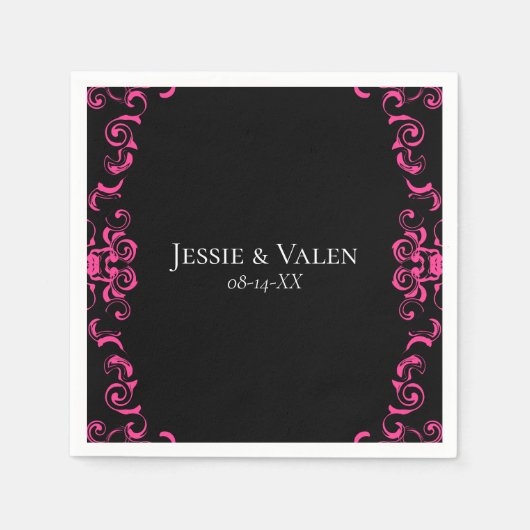 ホットピンクとブラックスワールゴシック結婚ズ スタンダードカクテルナプキン (正面)