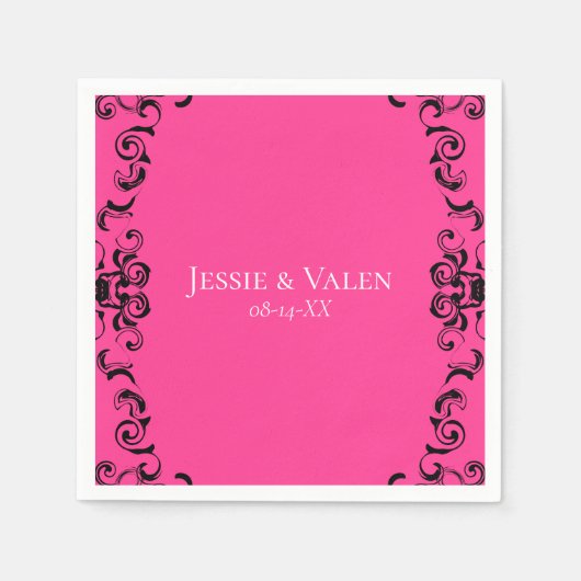 ホットピンクとブラックスワールゴシック結婚ズ スタンダードカクテルナプキン (正面)