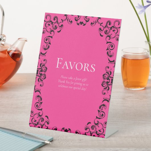 ホットピンクとブラックスワールゴシック結婚ズ 台座サイン (インサイチュ)