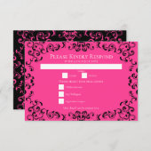 ホットピンクとブラックスワールゴシック結婚ズ 招待状 (正面/裏面)