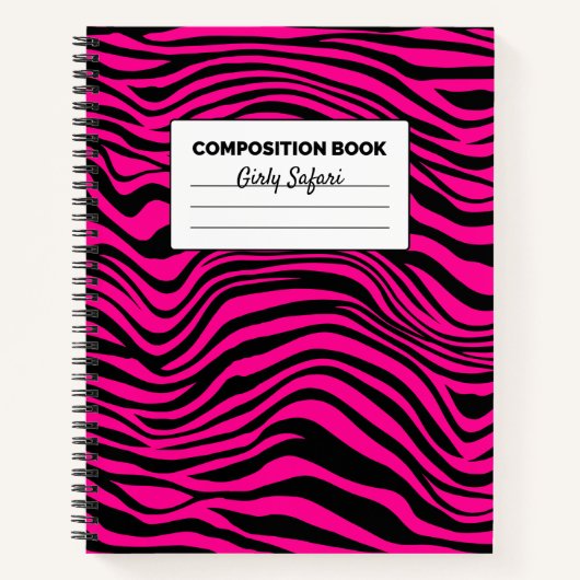 ホットピンクとブラックゼブラのストライプ組成物 ノートブック (正面)