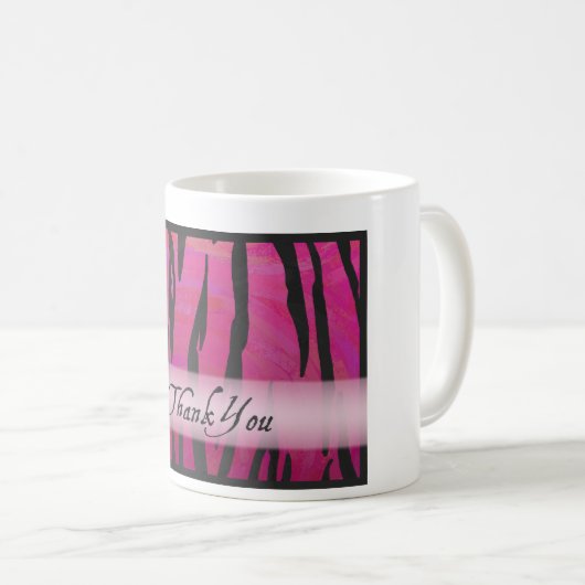 ホットピンクとブラックタイガーストライプサンキュー コーヒーマグカップ (正面右)
