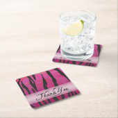 ホットピンクとブラックタイガーストライプサンキュー スクエアペーパーコースター (インサイチュ)