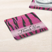 ホットピンクとブラックタイガーストライプサンキュー スクエアペーパーコースター (アングル)