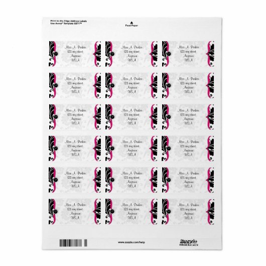 ホットピンクとブラックダマスク住所 シール (フルシート)