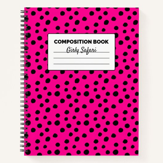 ホットピンクとブラックチータスポット組成物 ノートブック (正面)