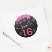ホットピンクとブラックドリッピンググリッタースイート16 ラウンドシール (封筒)