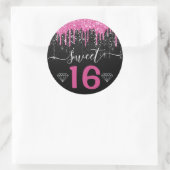 ホットピンクとブラックドリッピンググリッタースイート16 ラウンドシール (バッグ)