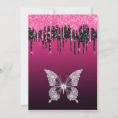 ホットピンクとブラックドリッピンググリッタースイート16 招待状 (裏面)