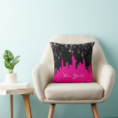 ホットピンクとブラックニューヨークのスカイライン クッション (椅子)