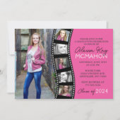 ホットピンクとブラックフィルムストリップ6写真卒業 招待状 (正面)