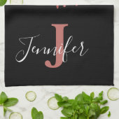 ホットピンクとブラックモノグラムグリッタードリップ キッチンタオル (折り畳み)