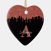 ホットピンクとブラックモノグラムグリッタードリップ セラミックオーナメント (右)