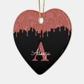 ホットピンクとブラックモノグラムグリッタードリップ セラミックオーナメント (左)