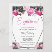 ホットピンクとブラック18誕生日招待状 招待状 (正面)