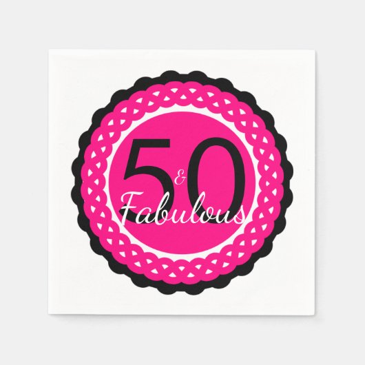 ホットピンクとブラック50と素晴らしい誕生日パーティー スタンダードカクテルナプキン (正面)