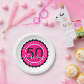 ホットピンクとブラック50と素晴らしい誕生日パーティー ペーパープレート (パーティー)
