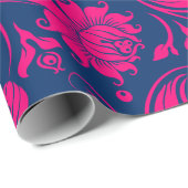 ホットピンクとブルーのフローラダマスラッピング紙 ラッピングペーパー (ロールコーナー)