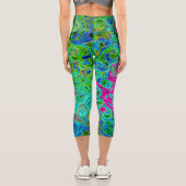 ホットピンクとブルーグルービー抽象芸術レトロ旋回 カプリレギンス (裏面)