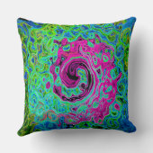 ホットピンクとブルーグルービー抽象芸術レトロ旋回 クッション (裏面)