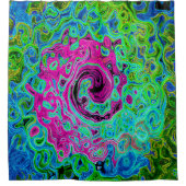 ホットピンクとブルーグルービー抽象芸術レトロ旋回 シャワーカーテン (正面)