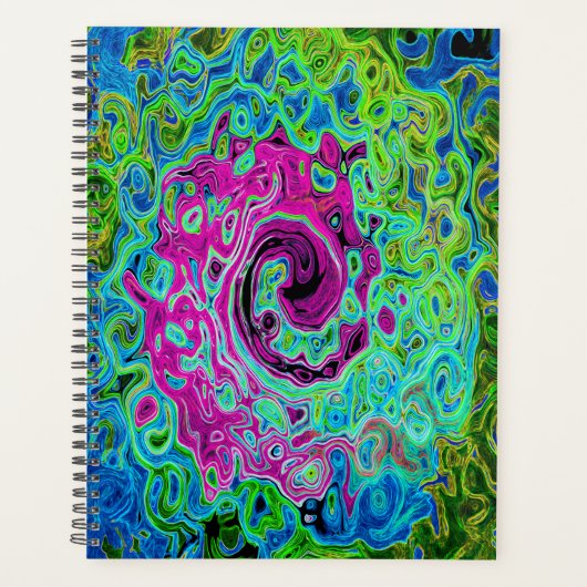 ホットピンクとブルーグルービー抽象芸術レトロ旋回 プランナー手帳 (正面)