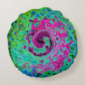 ホットピンクとブルーグルービー抽象芸術レトロ旋回 ラウンドクッション (裏面)