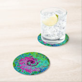 ホットピンクとブルーグルービー抽象芸術レトロ旋回 ラウンドペーパーコースター (インサイチュ)