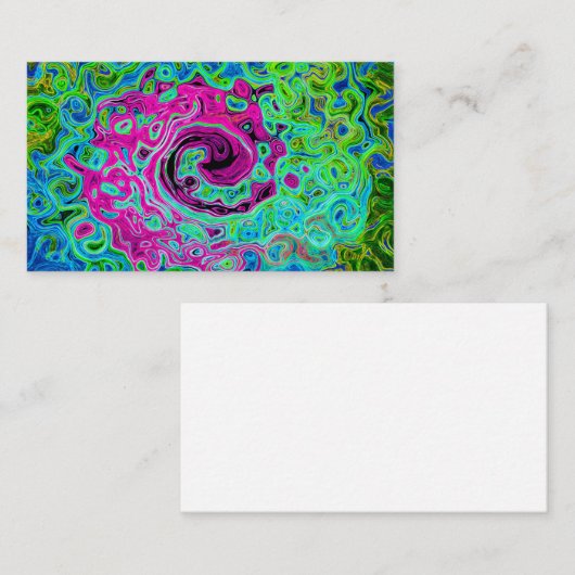 ホットピンクとブルーグルービー抽象芸術レトロ旋回 名刺 (正面/裏面)