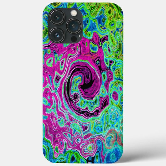 ホットピンクとブルーグルービー抽象芸術レトロ旋回 Case-Mate iPhoneケース (裏面)