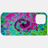 ホットピンクとブルーグルービー抽象芸術レトロ旋回 Case-Mate iPhoneケース (裏面 (横))