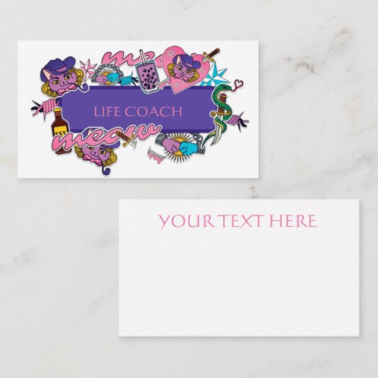 ホットピンクとブルーライフスキル漫画のステッカー 名刺 (正面/裏面)