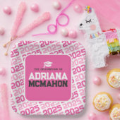 ホットピンクとホワイトのパーソナライズされた卒業 ペーパープレート (パーティー)