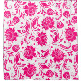 ホットピンクとホワイトのフローラのマスクのパターン シャワーカーテン (正面)