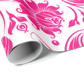 ホットピンクとホワイトのフローラマスク ラッピングペーパー (ロールコーナー)