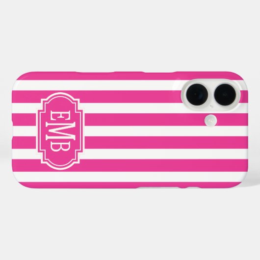 ホットピンクとホワイトのモノグラムストライプ Case-Mate iPhoneケース (裏面 (横))