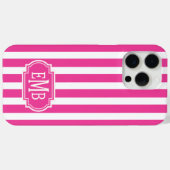 ホットピンクとホワイトのモノグラムストライプ Case-Mate iPhoneケース (裏面 (横))