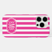 ホットピンクとホワイトのモノグラムストライプ Case-Mate iPhoneケース (裏面 (横))