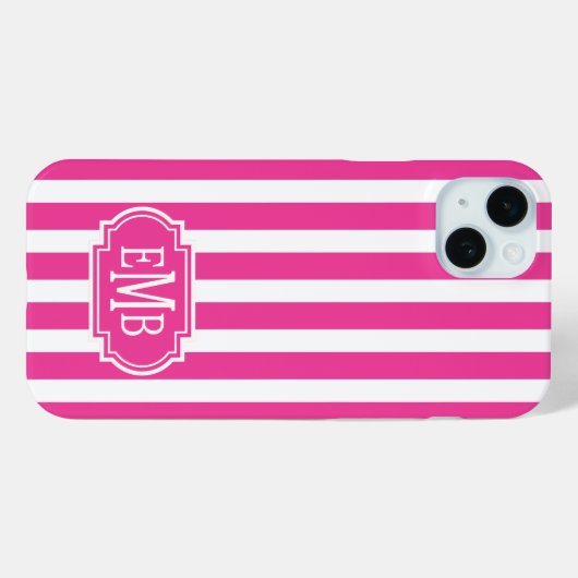 ホットピンクとホワイトのモノグラムストライプ Case-Mate iPhoneケース (裏面 (横))