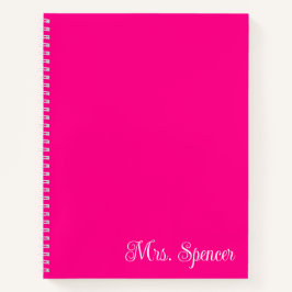 ホットピンクとホワイトの先生名 ノートブック